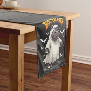 Boo Deng Ghost Baby Pygmy Hippo Moo Deng Halloween Short Table Runner