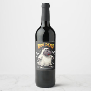 Boo Deng Ghost Baby Pygmy Hippo Moo Deng Halloween Wine Label