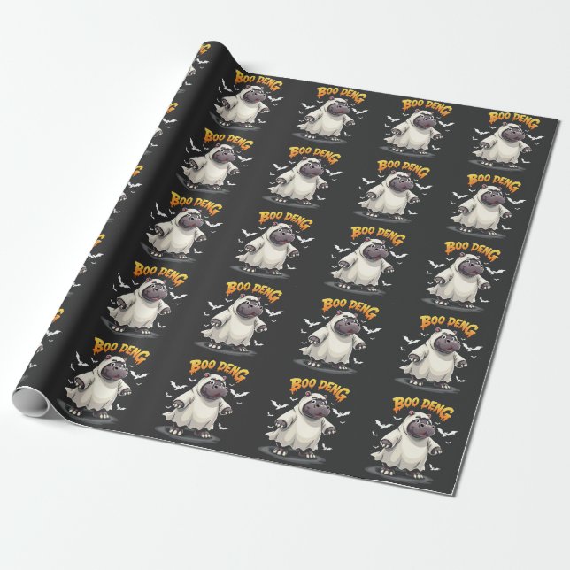 Boo Deng Ghost Baby Pygmy Hippo Moo Deng Halloween Wrapping Paper (Unrolled)
