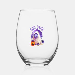 Boo Deng Moo Deng Cute Baby Pygmy Hippo Halloween Stemless Wine Glass