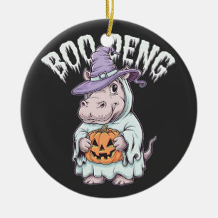 Boo deng Spooky Halloween Moo Deng Baby Hippo Ceramic Ornament