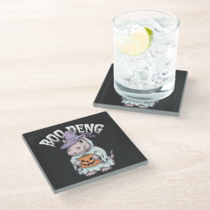 Boo deng Spooky Halloween Moo Deng Baby Hippo Glass Coaster