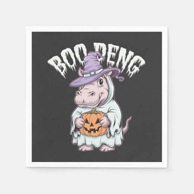 Boo deng Spooky Halloween Moo Deng Baby Hippo Napkin (Front)