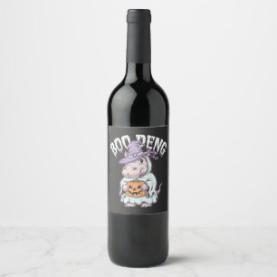 Boo deng Spooky Halloween Moo Deng Baby Hippo Wine Label