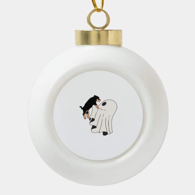 Boo Dog Halloween Dog Spooky Ceramic Ball Christmas Ornament (Front)