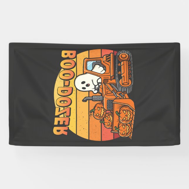 Boo Dozer Ghost Funny Halloween Banner (Horizontal)