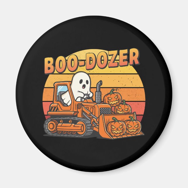 Boo Dozer Ghost Funny Halloween Magnet (Front)