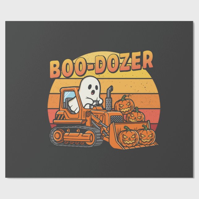 Boo Dozer Ghost Funny Halloween Wrapping Paper (Flat)
