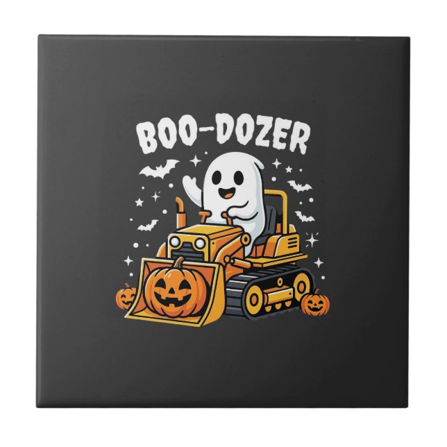 Boo Dozer Halloween Ghost Bulldozer_1 Ceramic Tile (Front)