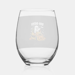 Boo Dozer Halloween Ghost Bulldozer_1 Stemless Wine Glass