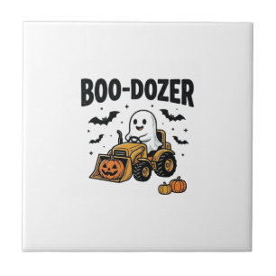 Boo-Dozer Halloween Ghost Bulldozer Design_1 Ceramic Tile