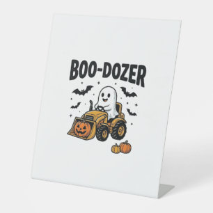 Boo-Dozer Halloween Ghost Bulldozer Design_1 Pedestal Sign