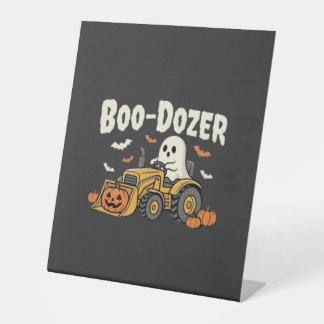 Boo-Dozer Halloween Ghost Bulldozer Design_1 Pedestal Sign
