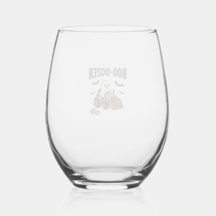 Boo-Dozer Halloween Ghost Bulldozer Design_1 Stemless Wine Glass