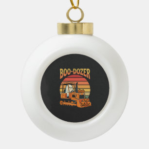 Boo-Dozer Halloween Ghost Pumpkin Bulldozer Ceramic Ball Christmas Ornament
