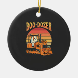 Boo-Dozer Halloween Ghost Pumpkin Bulldozer Ceramic Ornament