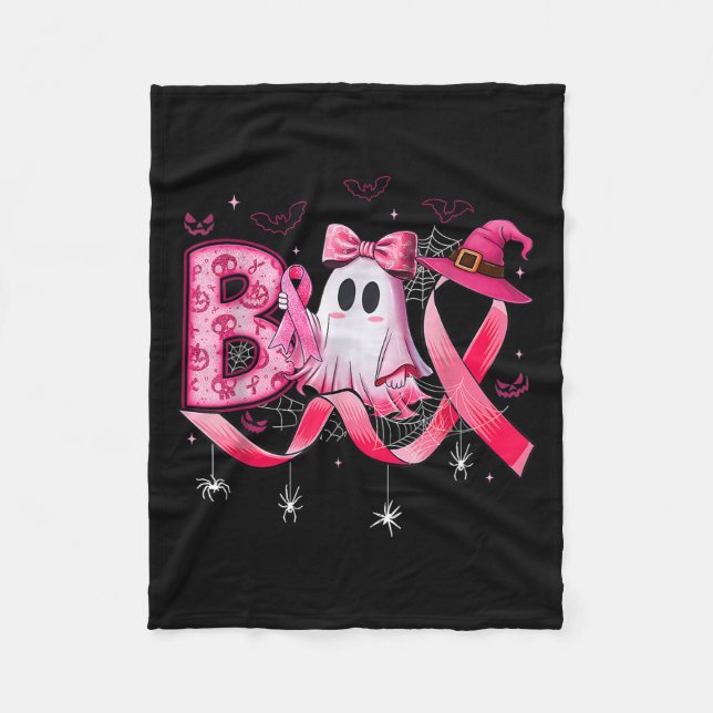Boo E Away Breast Cancer Nk Ribbon  Fleece Blanket (Front)