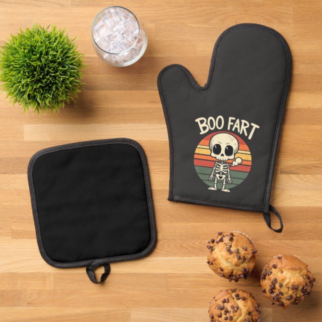 Boo fart Funny Spooky Pastel Ghost Goth Retro  Oven Mitt & Pot Holder Set (Top Down)
