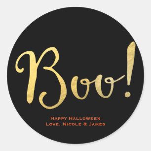 BOO! Faux Gold Foil Look Halloween Party Favour Classic Round Sticker