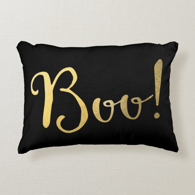 BOO! Faux Gold Look Halloween Festive Fall Decorative Cushion (Front)