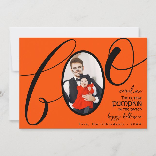 Boo First Halloween Cutest Pumpkin Baby Photo 2 Holiday Card (Front)