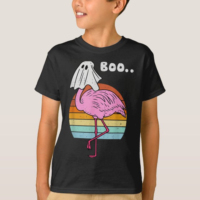 Boo Flamingo Ghost Soky Halloween Costume Bird Ani T-Shirt (Front)