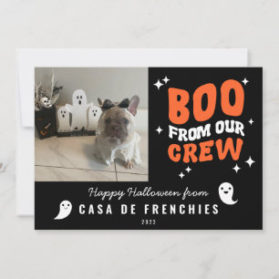 Boo From Crew   Modern Retro Halloween Photo Black Holiday Card
