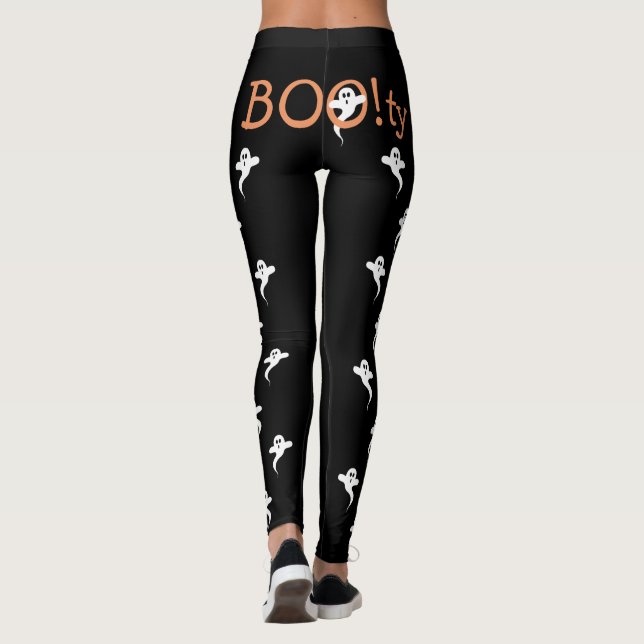 BOO! Funny Booty Pun Cute Ghost Pattern Halloween Leggings (Back)