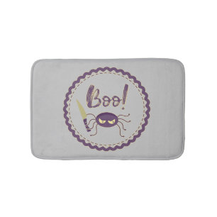 Boo funny Halloween spider character knife hand Bath Mat