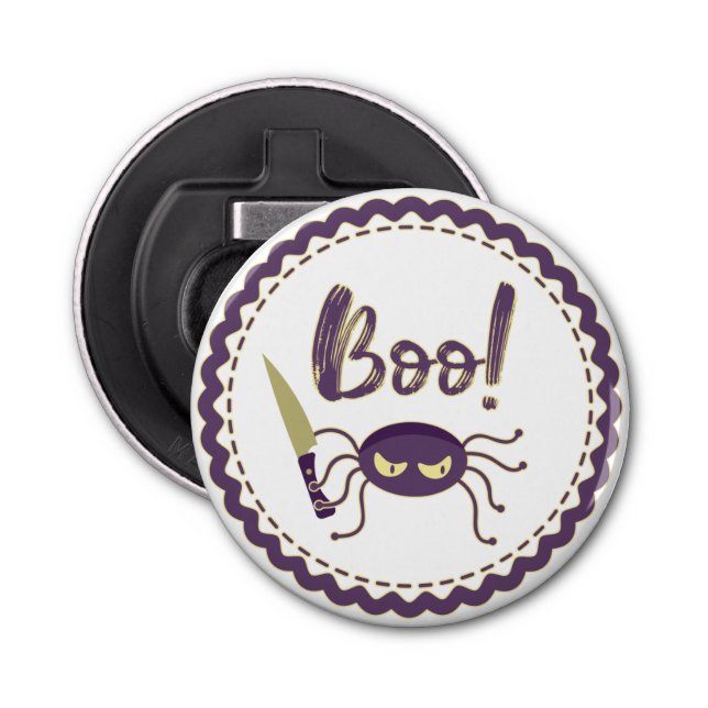 Boo funny Halloween spider character knife hand Bottle Opener (Front)