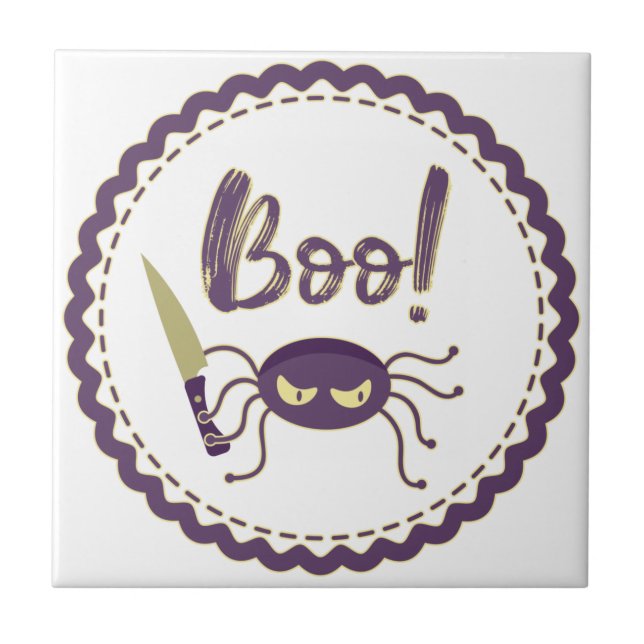Boo funny Halloween spider character knife hand Ceramic Tile (Front)