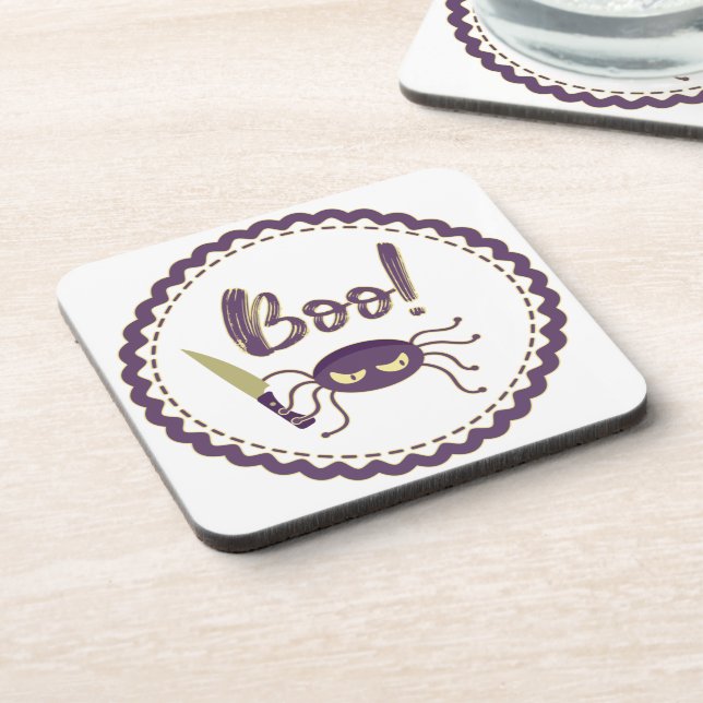 Boo funny Halloween spider character knife hand Coaster (Left Side)