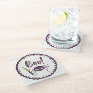 Boo funny Halloween spider character knife hand Glass Coaster