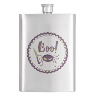 Boo funny Halloween spider character knife hand Hip Flask