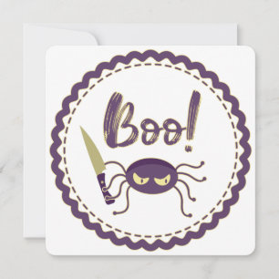 Boo funny Halloween spider character knife hand Holiday Card
