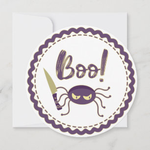 Boo funny Halloween spider character knife hand Invitation