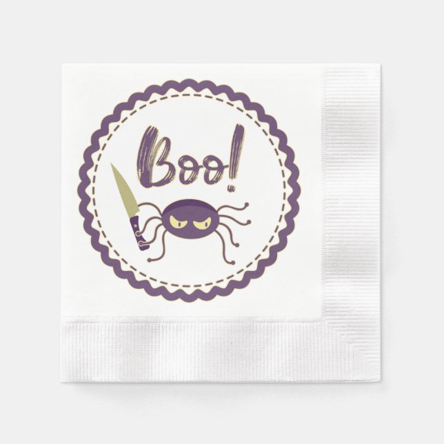 Boo funny Halloween spider character knife hand Napkin (Front)