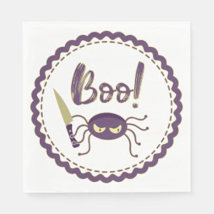 Boo funny Halloween spider character knife hand Napkin