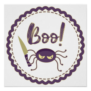 Boo funny Halloween spider character knife hand Poster