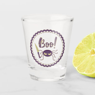 Boo funny Halloween spider character knife hand Shot Glass