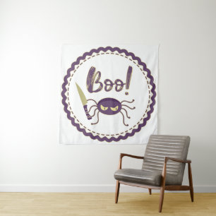 Boo funny Halloween spider character knife hand Tapestry
