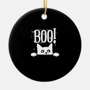 Boo! Funny Hiding Peekabo Scary Halloween Ceramic Ornament