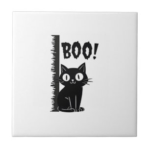 Boo! Funny Hiding Peekaboo Scary Halloween Cat Ceramic Tile