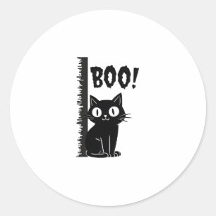 Boo! Funny Hiding Peekaboo Scary Halloween Cat Classic Round Sticker