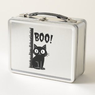 Boo! Funny Hiding Peekaboo Scary Halloween Cat Metal Lunch Box