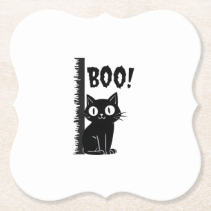 Boo!  Funny Hiding Peekaboo Scary Halloween Cat Paper Coaster