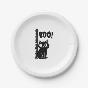 Boo! Funny Hiding Peekaboo Scary Halloween Cat Paper Plate