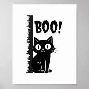 Boo! Funny Hiding Peekaboo Scary Halloween Cat Poster