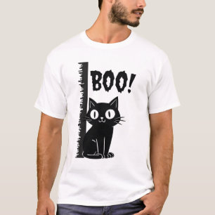 Boo! Funny Hiding Peekaboo Scary Halloween Cat T-Shirt