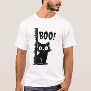 Boo!  Funny Hiding Peekaboo Scary Halloween Cat T-Shirt